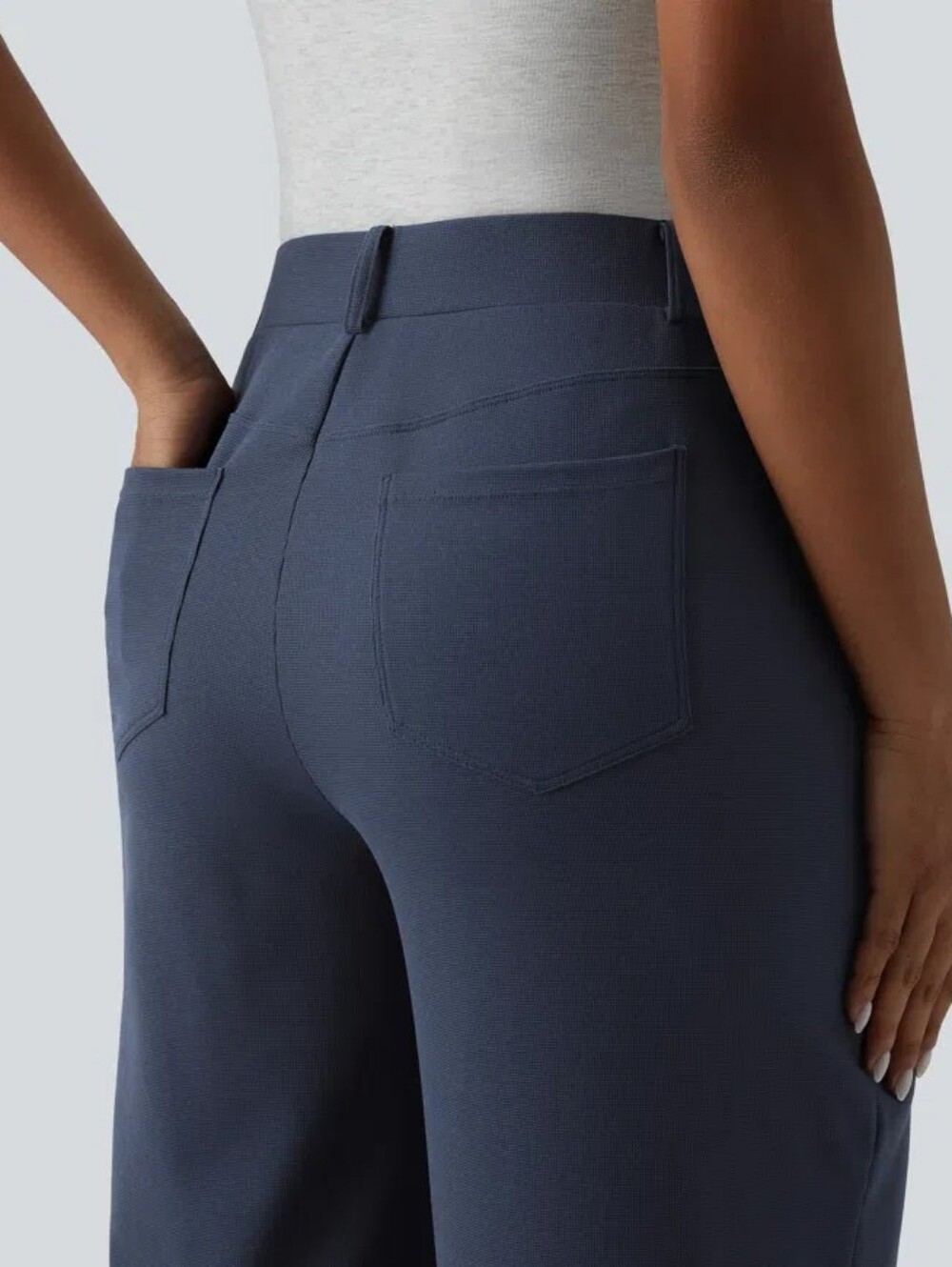 Halara Mid Rise Wide Leg Waffle Pants Harbor Ink Medium Pocket Lounge Casual - Picture 9 of 16